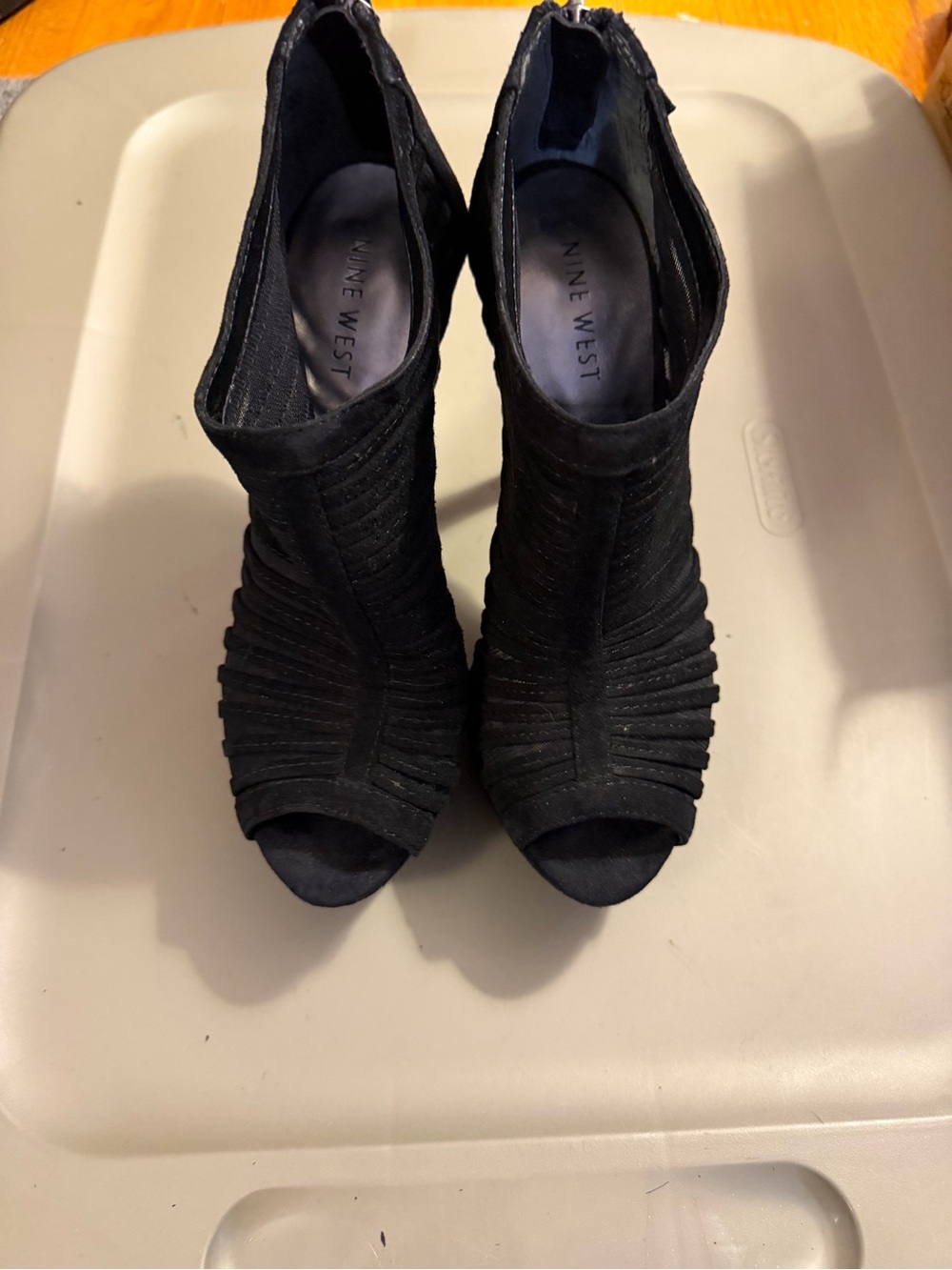 Nine West Black Peep-Toe Ruched Booties